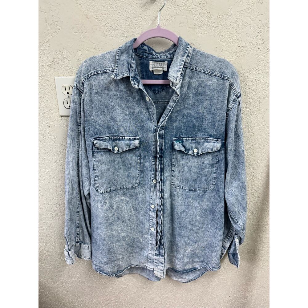 Nuovo Industriale Acid Washed Denim Blue Jean Button Up Shirt Large